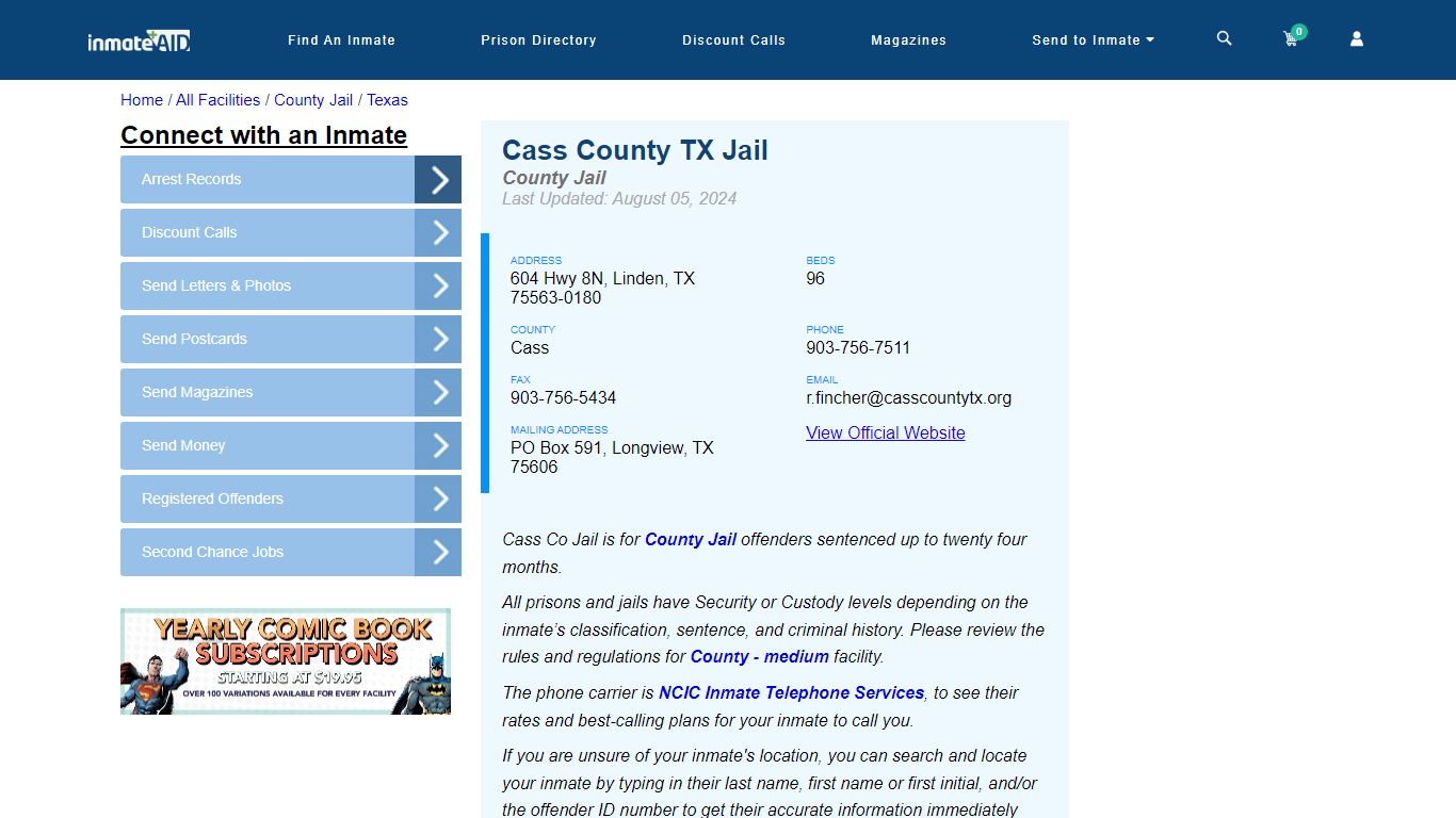 Cass County TX Jail - Inmate Locator