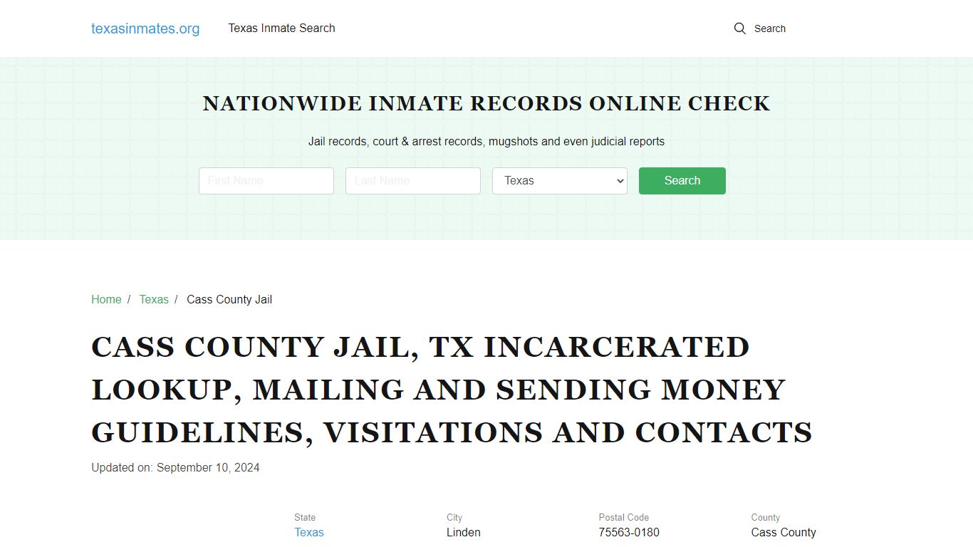 Cass County Jail, TX: Inmate Search, Visitations, Contacts