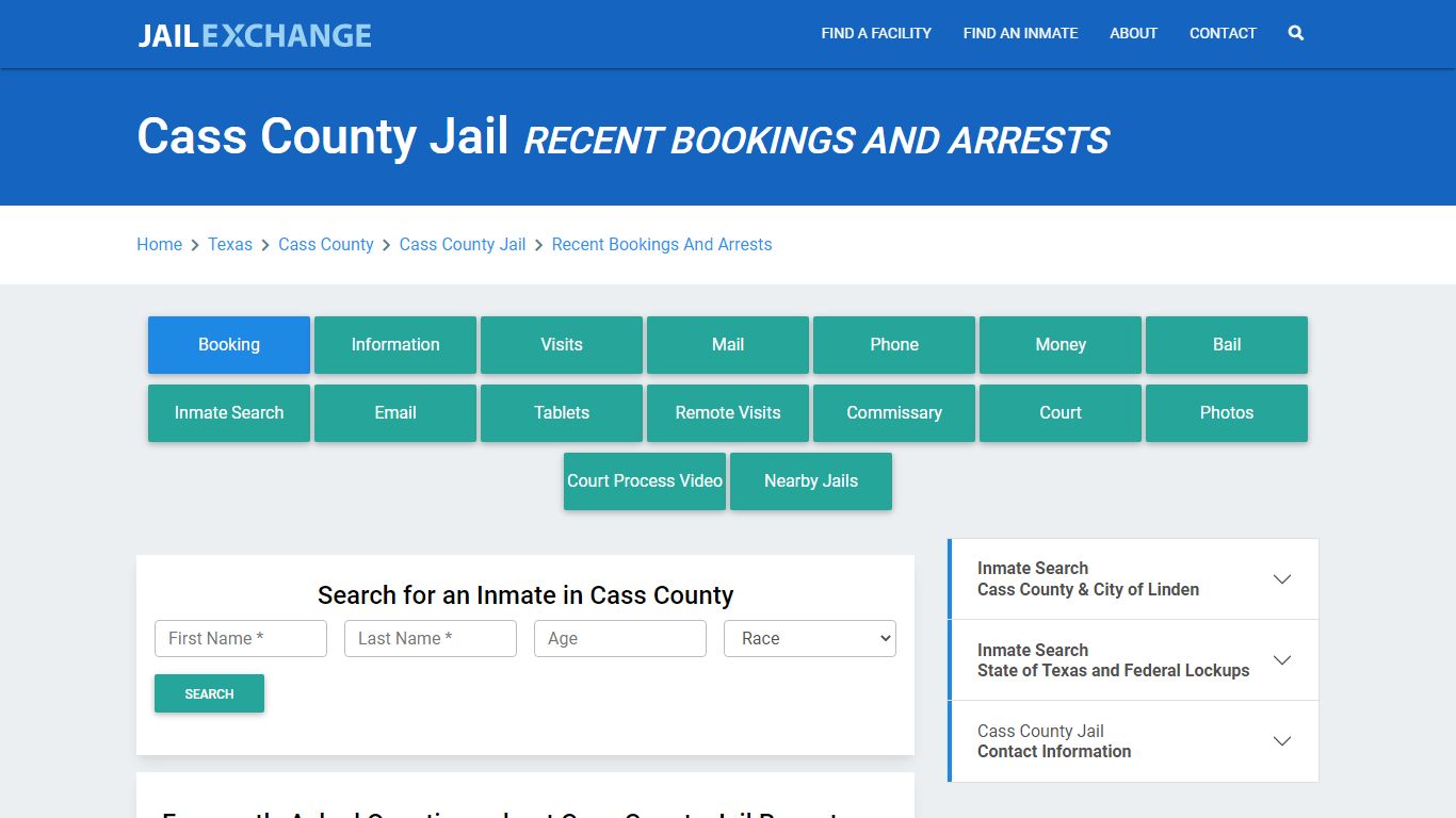 Cass County Jail Recent Bookings And Arrests - Jail Exchange